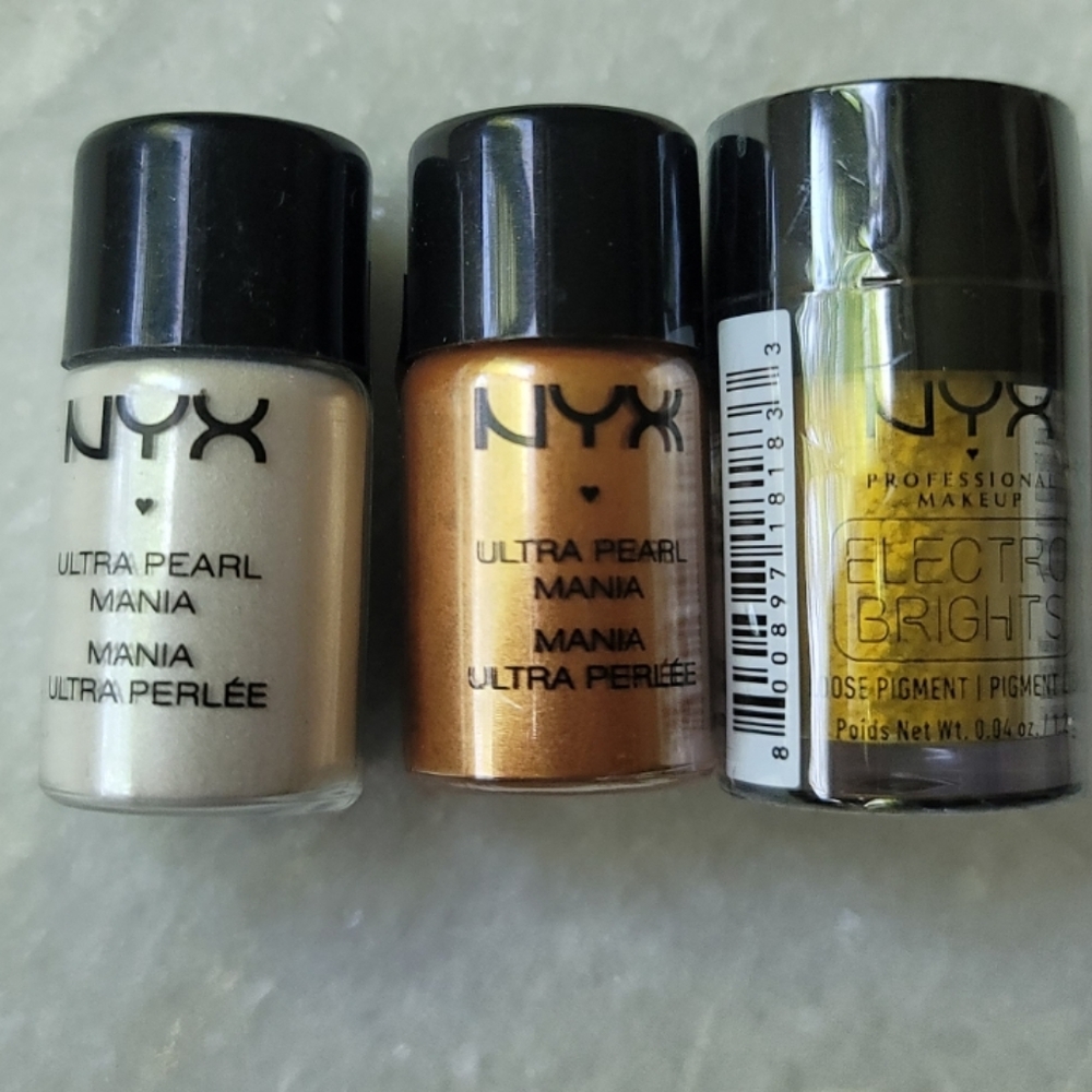 NYX Loose Pigment & Ultra Pearl Mania Glitter Bundle (3 pcs) – White Pearl, Oran